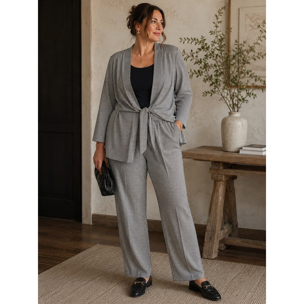 Vintage Francine Browner Woman Blazer & Pant Set Size 20 Black White Check Plaid